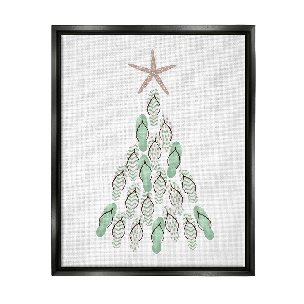Stupell Industries Flip Flop Beachy Christmas Tree Black Framed Floater Canvas Wall Art